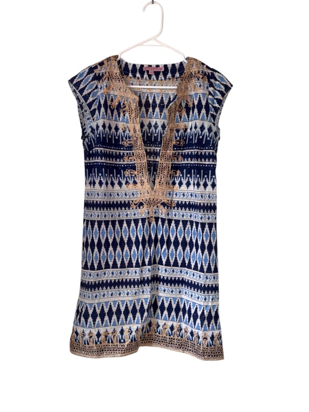 Calypso St Barth Tunic Dress Small Aztec Embroidered Beach Resortwear size XS